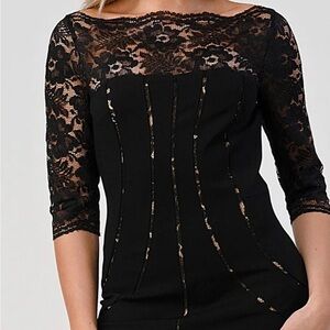 Aidan Mattox Black Lace Trim Dress